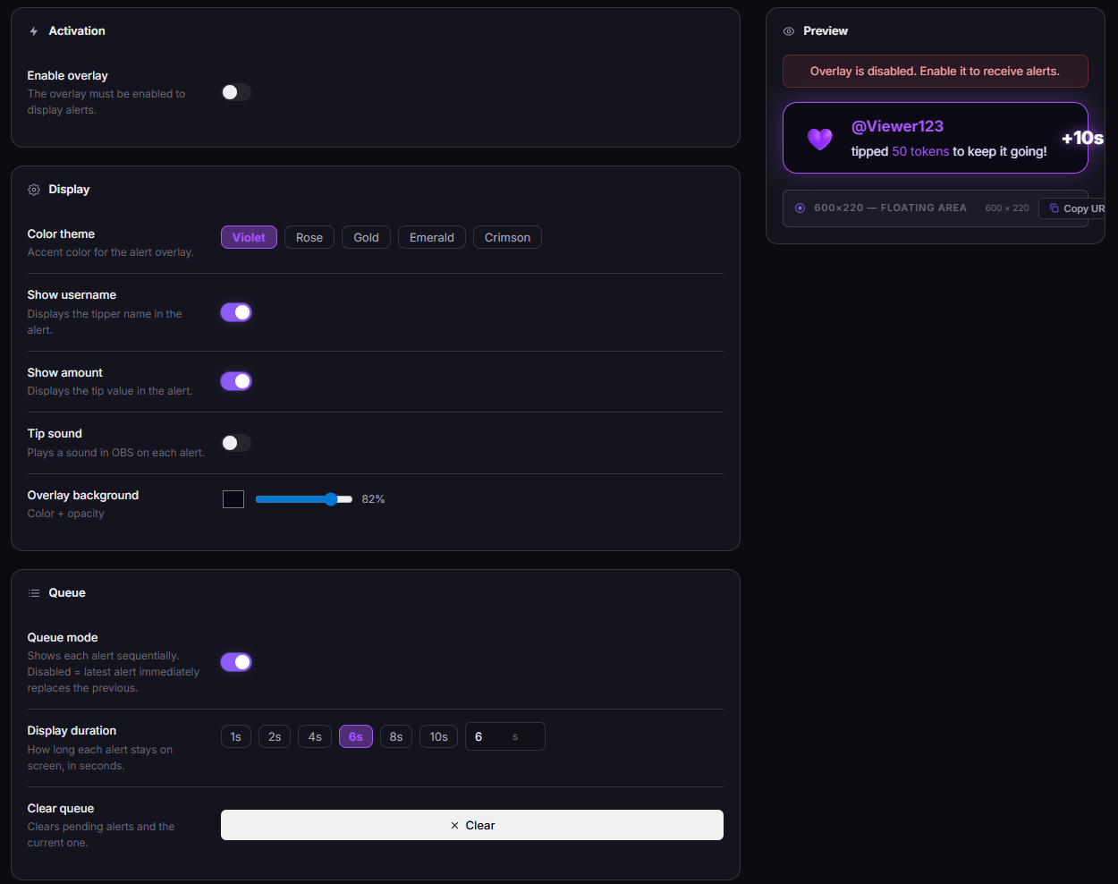 TipDeck Alert — color theme and style settings