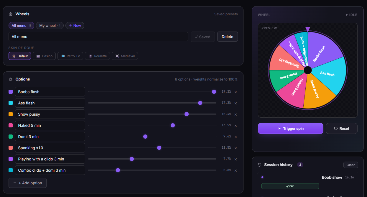 TipDeck Wheel — dashboard menu and preset overview